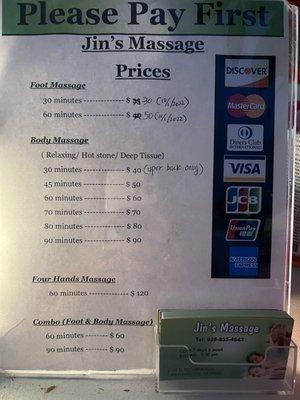 Prices and menu