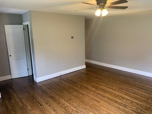 Complete restoration on original 1956 flooring. (Sanding, staining and polyurethane!)