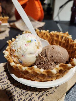 Milkiest Chocolate, Buttercream Birthday Cake,  Buttercrisp Waffle Bowl