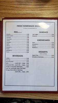 Dessert menu