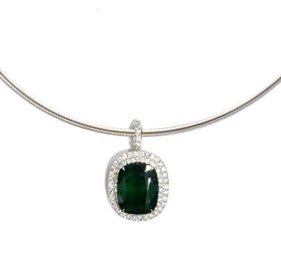 Columbian Emerald set in 18kt white gold with diamond pave