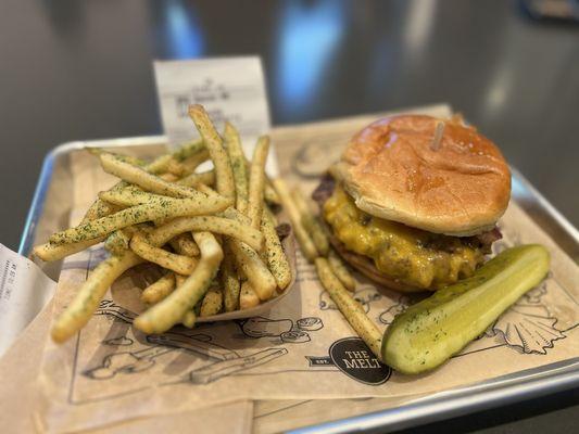 BBQ Bacon Meltburger and Fries