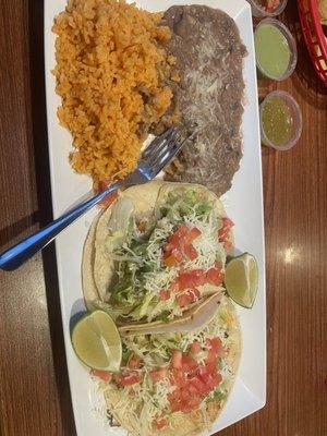 Tacos de Camaron W/Arroz, Frijoles