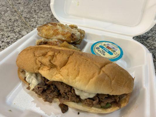 Philly cheesesteak and wings