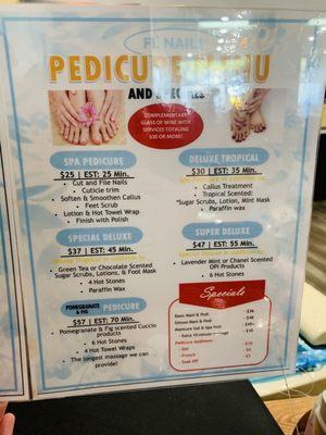 Pedicure menu - I only saw the manicure one posted