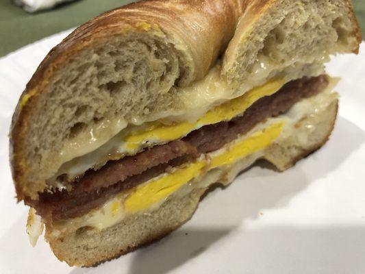 Pork Roll, Egg, and Cheese on a plain bagel!  Perfect Bagels!!!!!