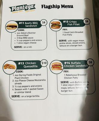 Vegan menu