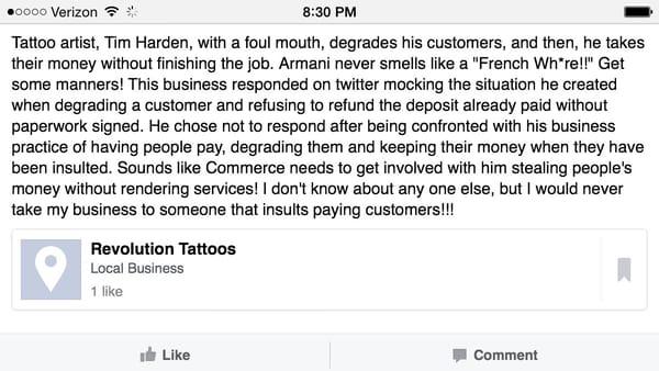 Tim Harden, Tattoo artist insults customers refuses to reimburse their money and no services rendered! Customers Beware!!!