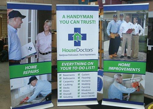 Vinyl Banners in Stands for trade show and show room displays