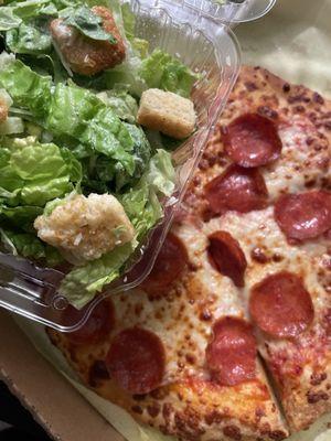 Personal Pepperoni Pizza and Caesar Salad