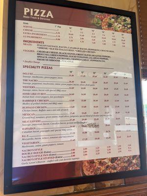 Pizza Menu