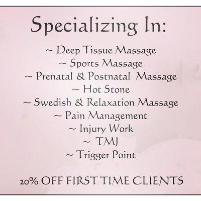 I am a massage therapist at Studio at 13 specializing in a variety of modalities