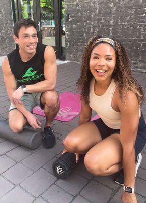 Enjoying (see the smiles?) the cool-down at the end of a fantastic workout with the Nu Fitness oakland personal training team.