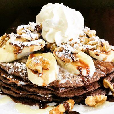 Chocolate Banana Walnut Pancakes.