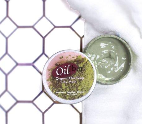 Our Organic Clay Mask Absorbs and removes impurities from the skin while detoxifying, cleansing & creating a healthy-looking glow!