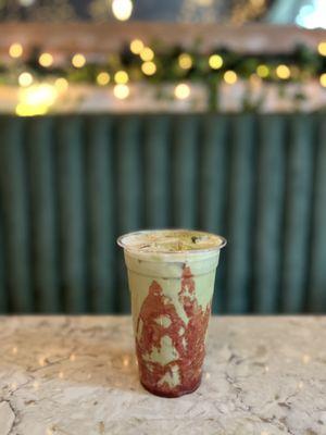 Iced Strawberry Oat Matcha (~$9)