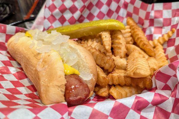 At $10, the dog and fries is almost a value here in the airport