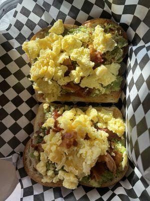 Avocado Toast (2) Slices add bacon add egg