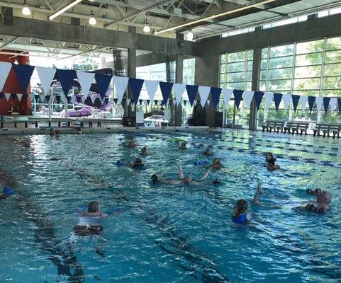 Group water aerobics class.