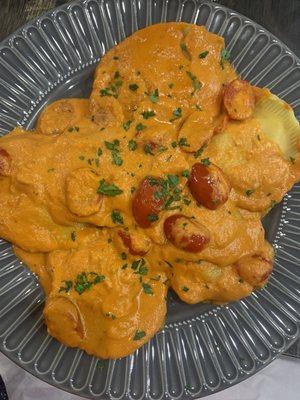 Lobster ravioli in a vodka sauce