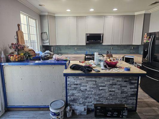 Finished ledger stone on table starting bar