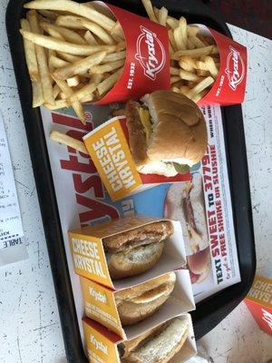 4 Cheese Krystal and French Fries (we ordered 2 combo meals)