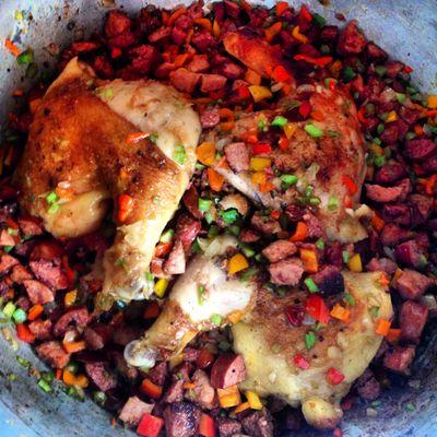 Gumbo in the making chicken and sausage