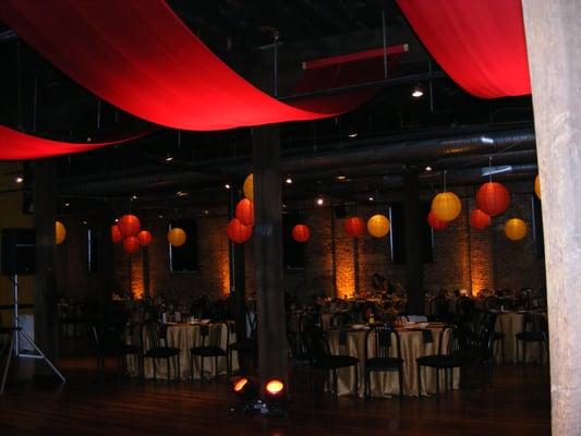 Red Panels with lit lanterns.