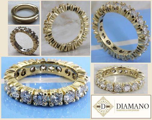 Customer brought in her mother's diamond bracelet, I hand made a 18 Karat Yellow Gold Graduate Diamond Eternity ring in our workshop for her