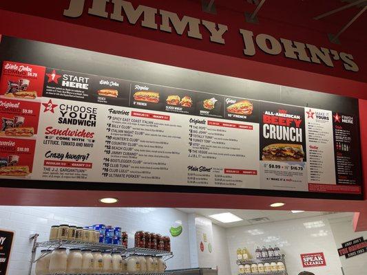 The Menu for Jimmy Johns