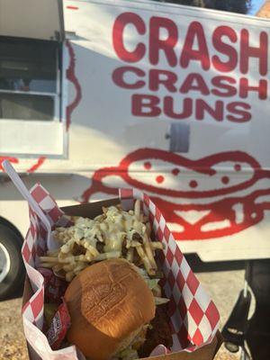 Meatless (veggie) burger and loaded fries