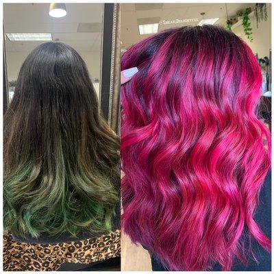 Before and after.  Old green to bright pink