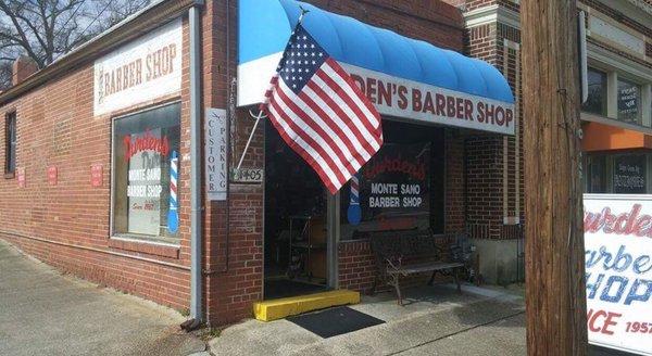 Front for Durden's Barbershop across from St. Mary's Church