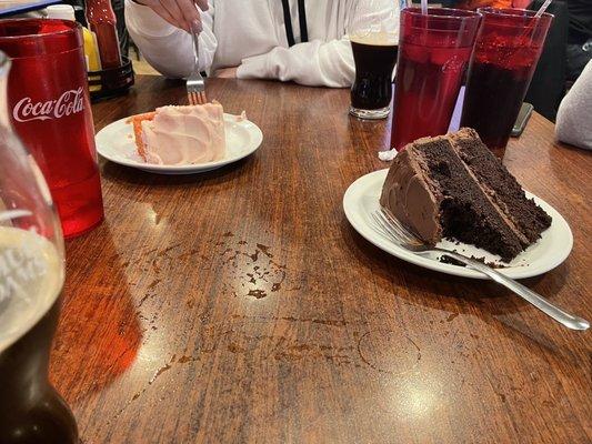 Fresh homemade desserts. Chocolate and strawberry cake