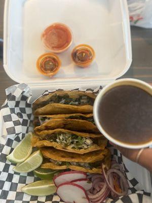 Birria tacos (I order mine with only one tortilla)