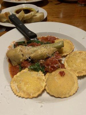 Fried ravioli with grilled artichoke. A must have!