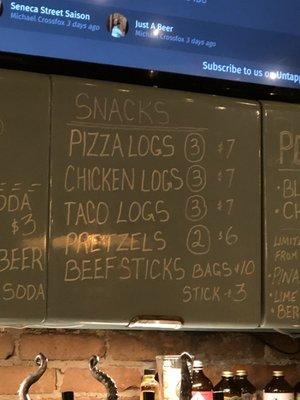 Menu of snacks