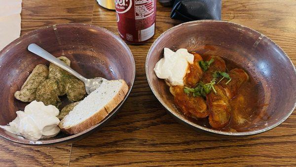 Dumplings Russian Style on the left and Alaskan on the right. They were filled with potato and cheese.