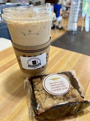 Iced latte and gluten free cookie bar