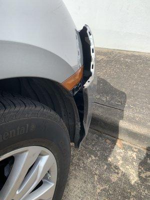 Damage to right bumper.