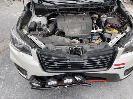 Damaged Front of a Subaru Forester here at Canoga Auto Works Autobody Repair Shop Auto Collision Repair Body Shop Car Paint