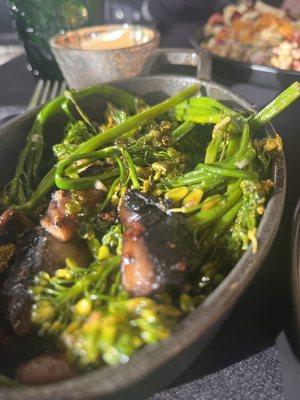 Mushrooms and Broccolini... insanely good side dish!