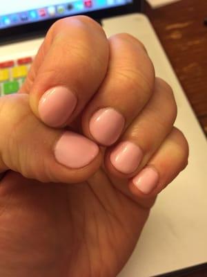 Shellac manicure from Elite Nail Spa using OPI - I Think In Pink (2 coats) & CND #8 (1 coat).