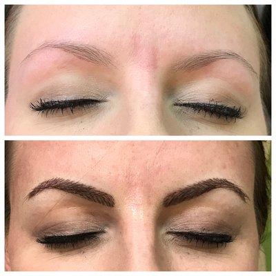 Microblading for Eyebrows. Created them to look natural, gave her arches and made them look thick.