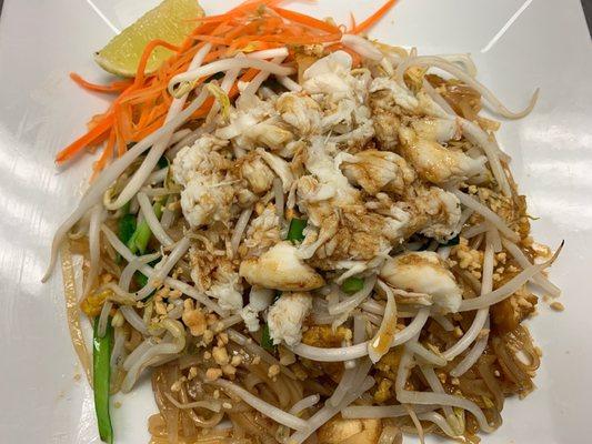 Pad Thai with Lump Crab Meat. A famous Authentic Thai food.