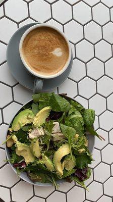 Capuchino, Cesar chicken salad with avocado.