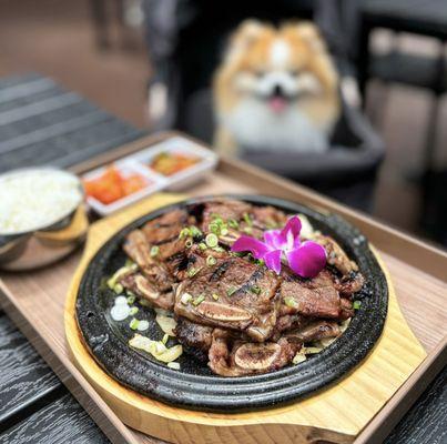 Kalbi: Korean Beef Short Ribs w/ rice, banchan | $40