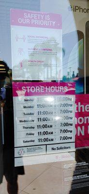 Store hours as of April 2021