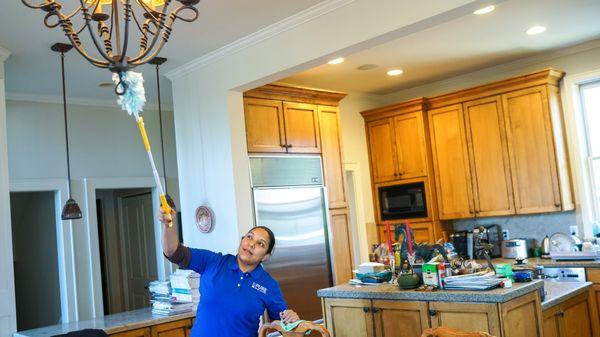 Dusting ceiling lights