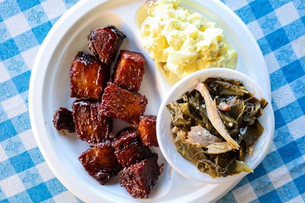 Burnt End Platter w/2 sides
Collard Greens & Potato Salad